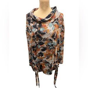 Zac & Rachel Woman's Long Sleeve Floral Cowl Neck Knit Sweater Size 3X Gathered.